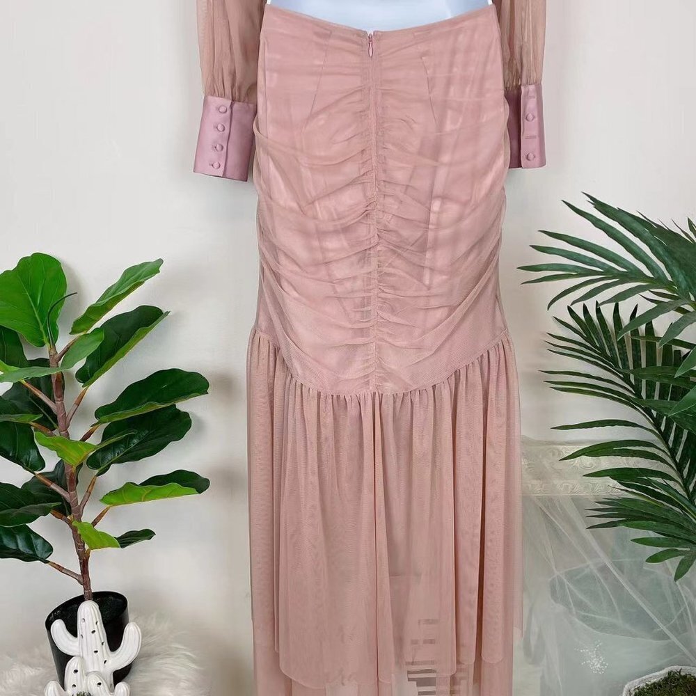 Bellevue the Label Lucie Mixed Media Long Sleeve Satin Blouse and Mesh Skirt Set - Picture 6 of 6